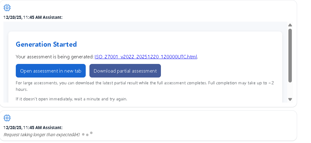ISO 27001 assessment running with readiness report